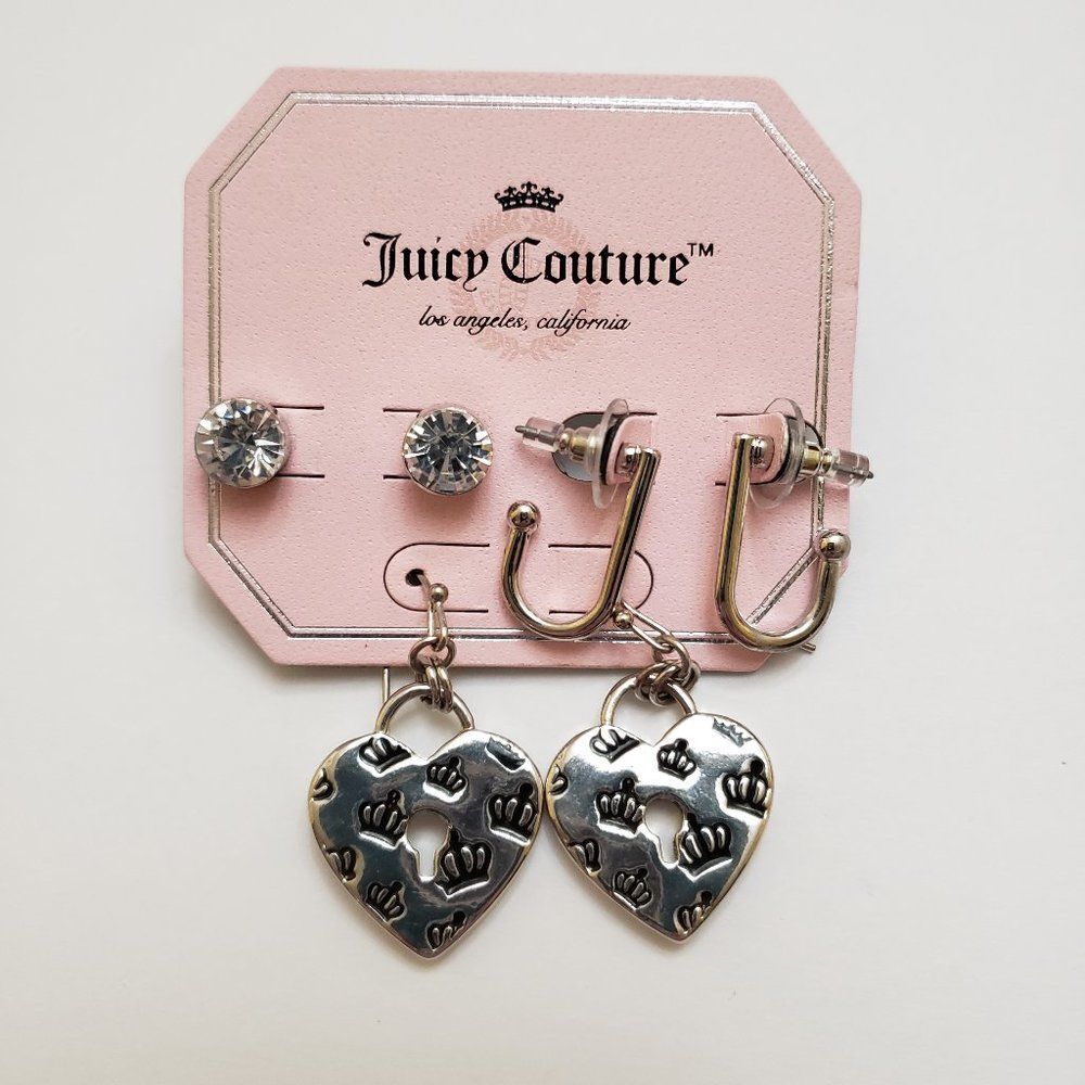 NWT Juicy Couture 3 Piece Silver Earring Set
